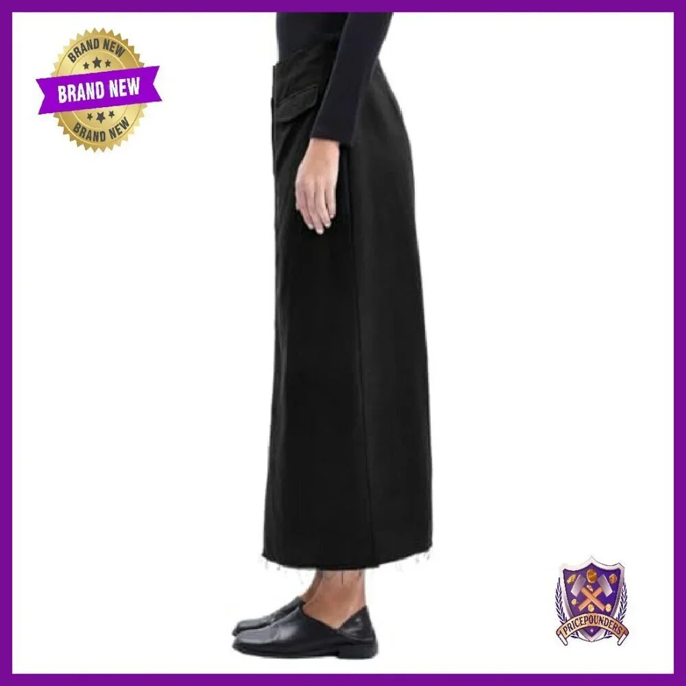 Linen High Waist A-Line Midi Skirt with Pockets Raw Hem Workwear